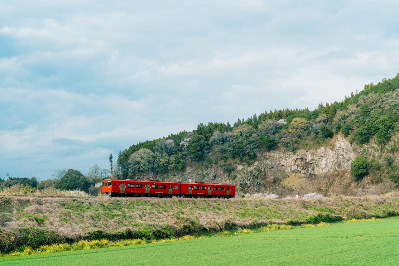 岩戸の景観 田園風景と電車